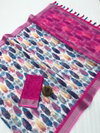 MG 501 Silver Jari Border Linen Printed Sarees Wholesale Online